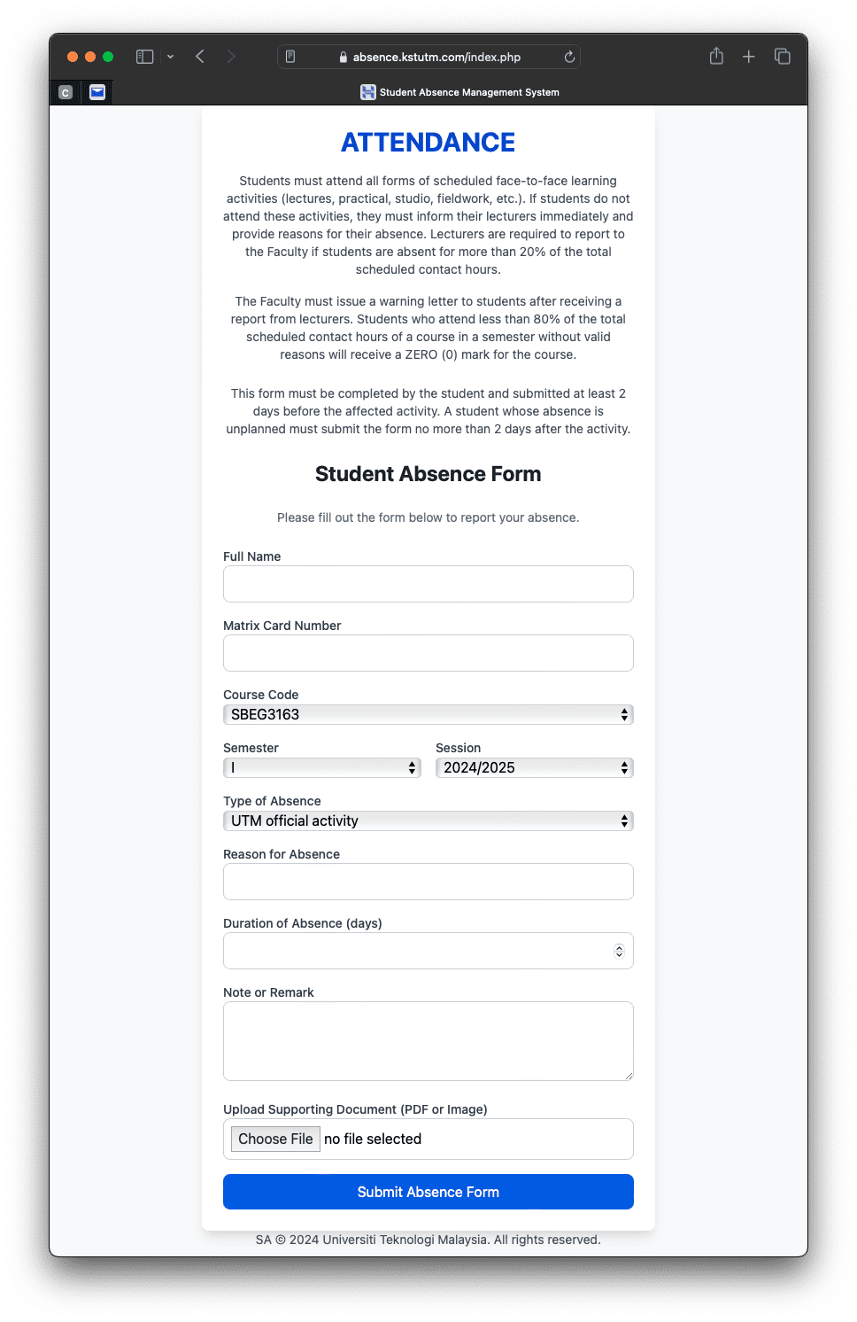 Main Student Absence System